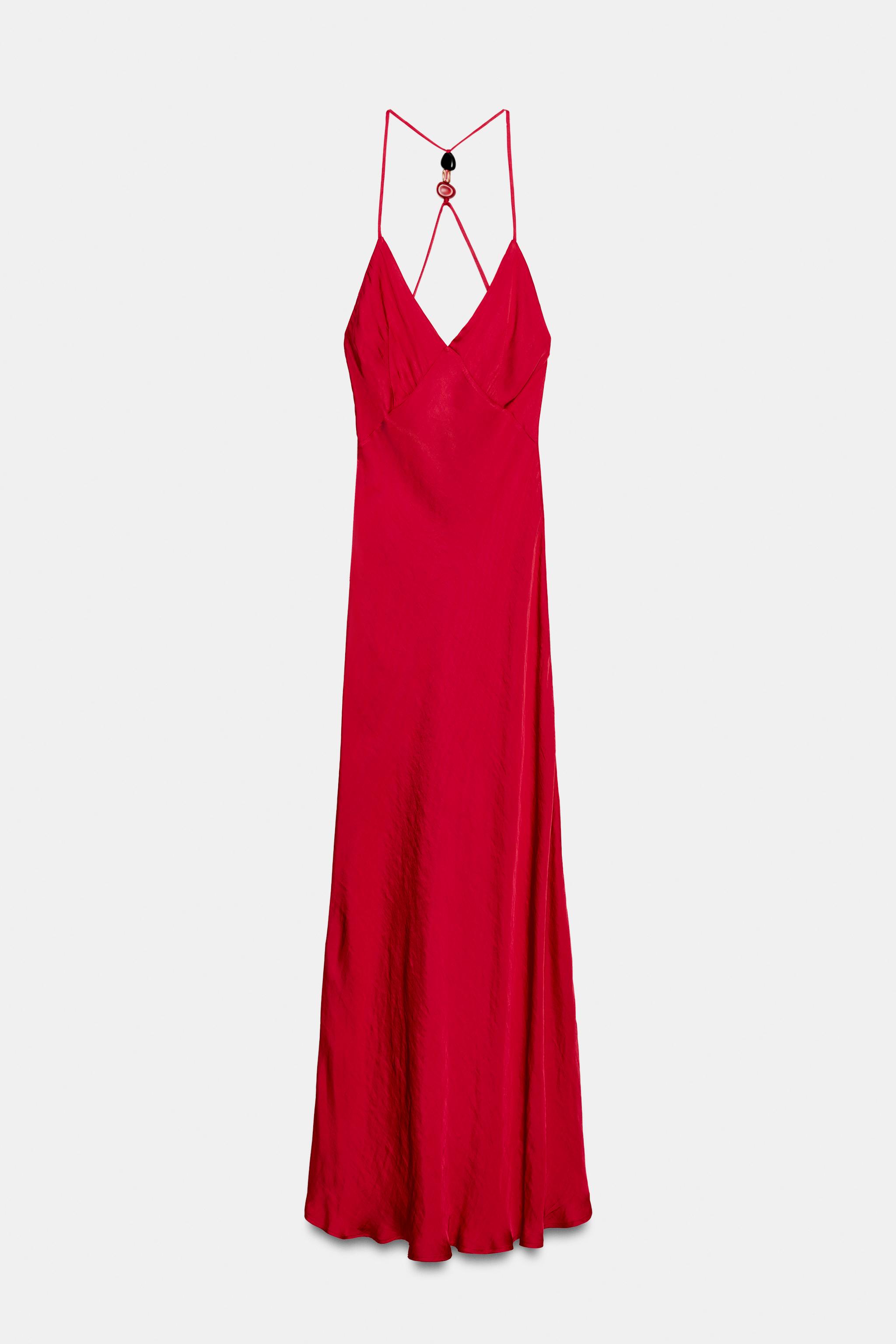 BEADED SATIN EFFECT MIDI DRESS